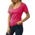 thumbnail image 4 of KBZDBZC Womens Blouses Women's Solid Color Deep V Neck Fashion Sexy Short Sleeve T Shirt Women's T Shirt Womens Tops Woman Blouse (Watermelon Red,XXXXXXXL), 4 of 6