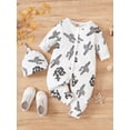 thumbnail image 3 of Newborn Baby Boys Romper 3 Months Boys One-piece Bodysuit Cactus Print Newborn Boys Long Sleeve Bodysuit with Hat White, 3 of 7