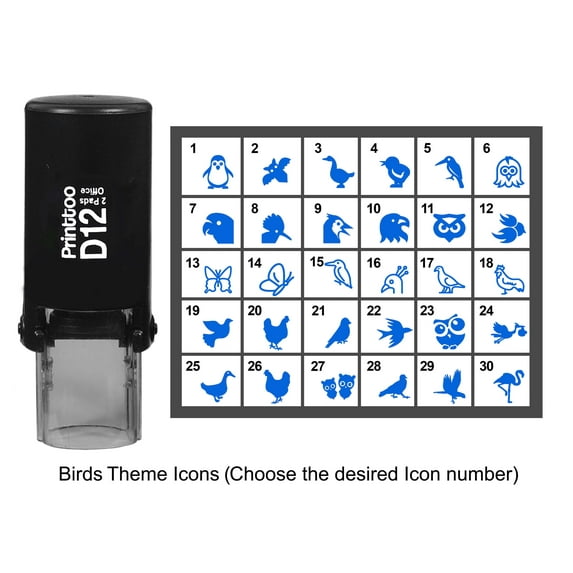Printtoo Personalized Birds Theme Icons Round Rubber Stamp Self Inking Stamper 12 mm-Blue
