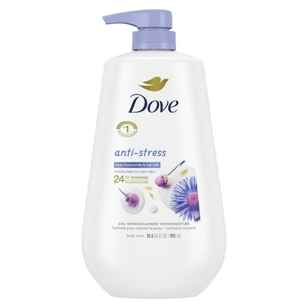 Dove Beauty Anti-Stress Body Wash Pump - Blue Chamomile & Oat Milk 24hr Lotion-Soft Skin - 30.6 fl oz