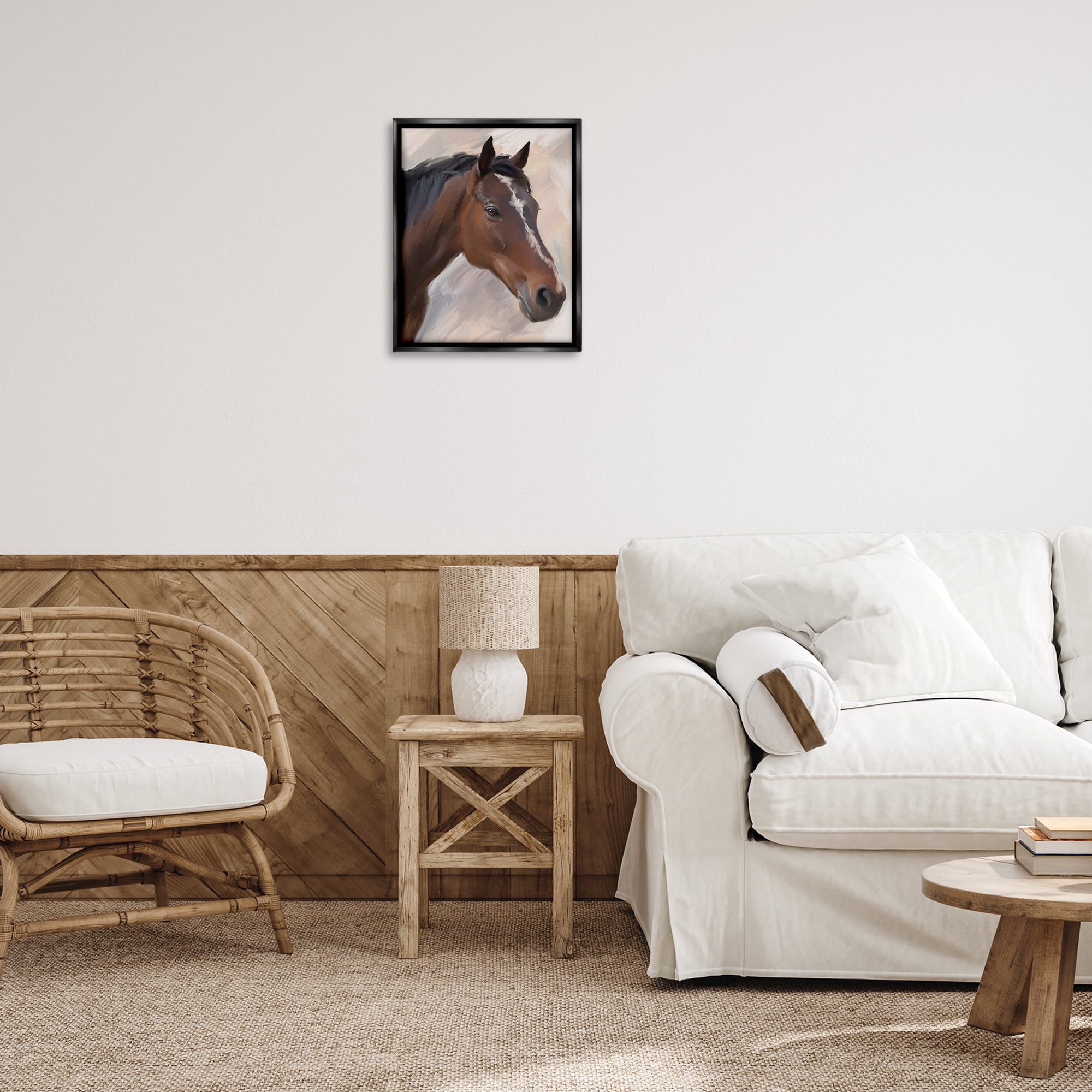 Stupell Industries Brown Farm Horse Animals Painting Black Floater Framed Canvas Art Print Wall Art, 17 x 21