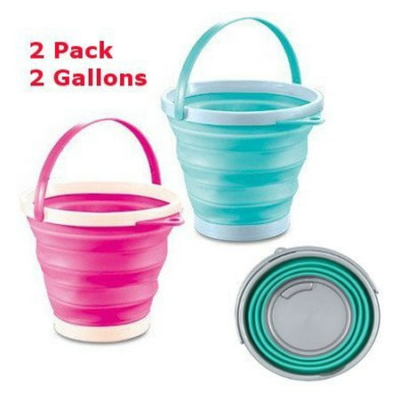 Collapsible Pail - Top Race Foldable Pail Bucket Silicone Collapsible Bucket Multi Purpose 7 Liter, 2 Gallons (Pack of 2)