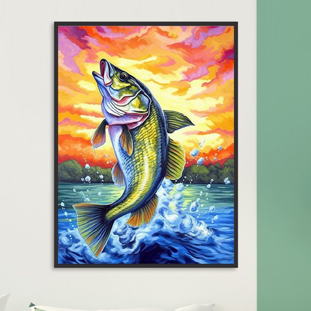 Cuadros Decorativos Pintura de diamante 5D DIY completo taladro redondo Smallmouth Bass Kit decoración del hogar DQrwqpou embutido en tela