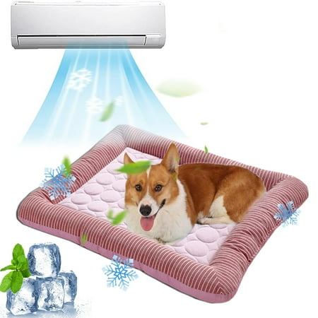 PEONAVET Cooling Dog Bed Summer Ice Silk Pet Bed for Dog Cats Portable Washable Dog Mat Non Slip and Wear Resistants Pet House(21.6&times;17.7In Pink) Clerance Under $1