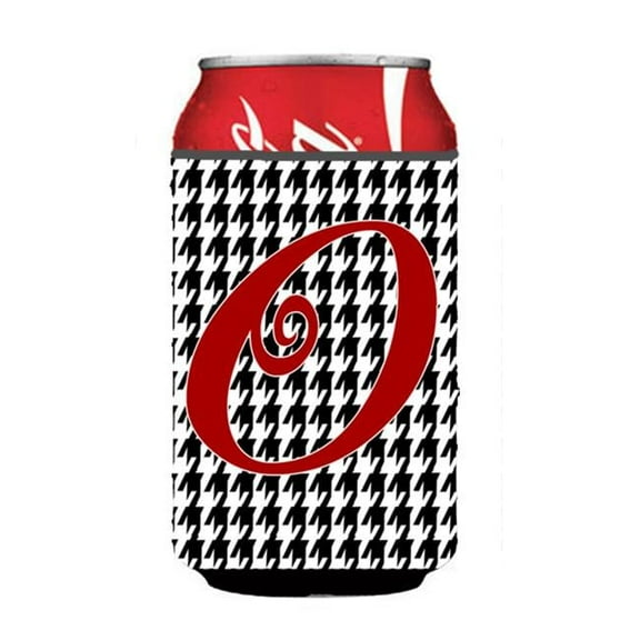 Letter O Initial Monogram - Houndstooth Black Can Or Bottle Hugger