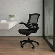 BizChair Mid-Back Black Mesh Swivel Ergonomic Task Office Chair with LeatherSoft Seat & Arms