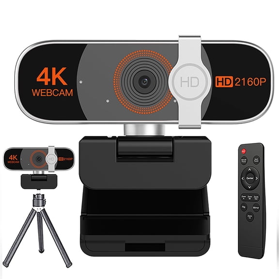 4K Webcam for PC, Auto-zoom,with remote control,Privacy Cover, White Balance, Webcam with Microphone, Plug & Play, 4K Web Camera for Laptop/Desktop, Video Calling,Conferencing