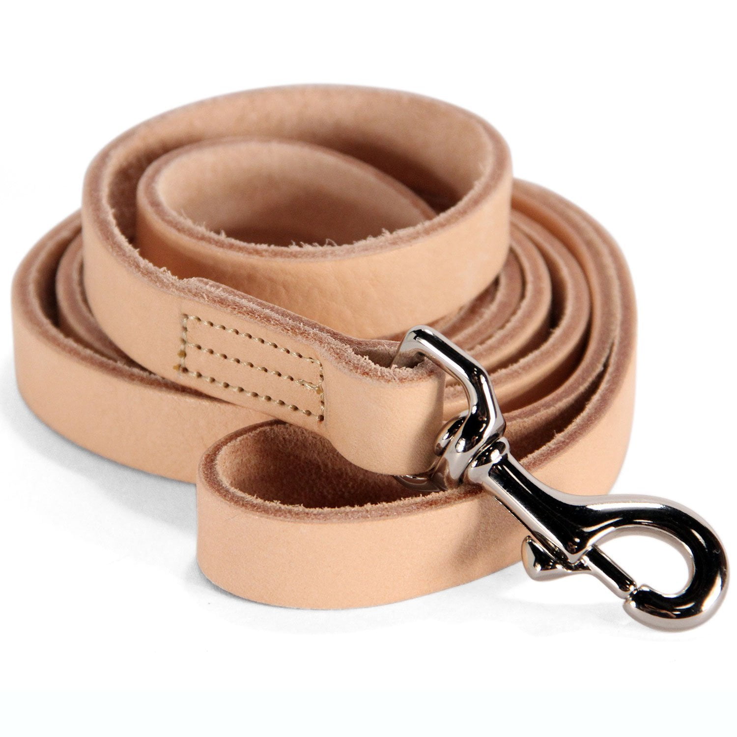 logical leather 6 foot dog leash - best for training - water resistant heavy full grain leather lead - tan