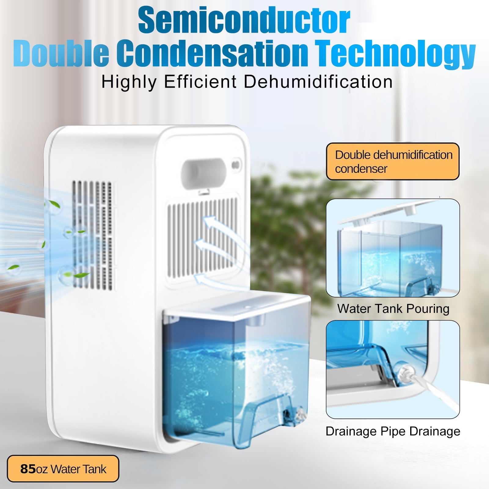 Fyydes 8-Pint Protable Dehumidifier Covers 800 Sq.Ft with Colorful Night Light & Drain Hose,0.66 Gallon Water Tank,2  Modes,24H Timer,Portable Dehumidifier for Basement/Bathroom/Laundry Room