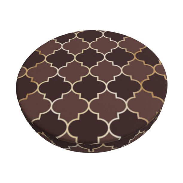 Disketp Brown Gold Grid Funda Redonda para Taburete, Funda de Cojín para Silla de Bar Suave y Elástica-13 inch