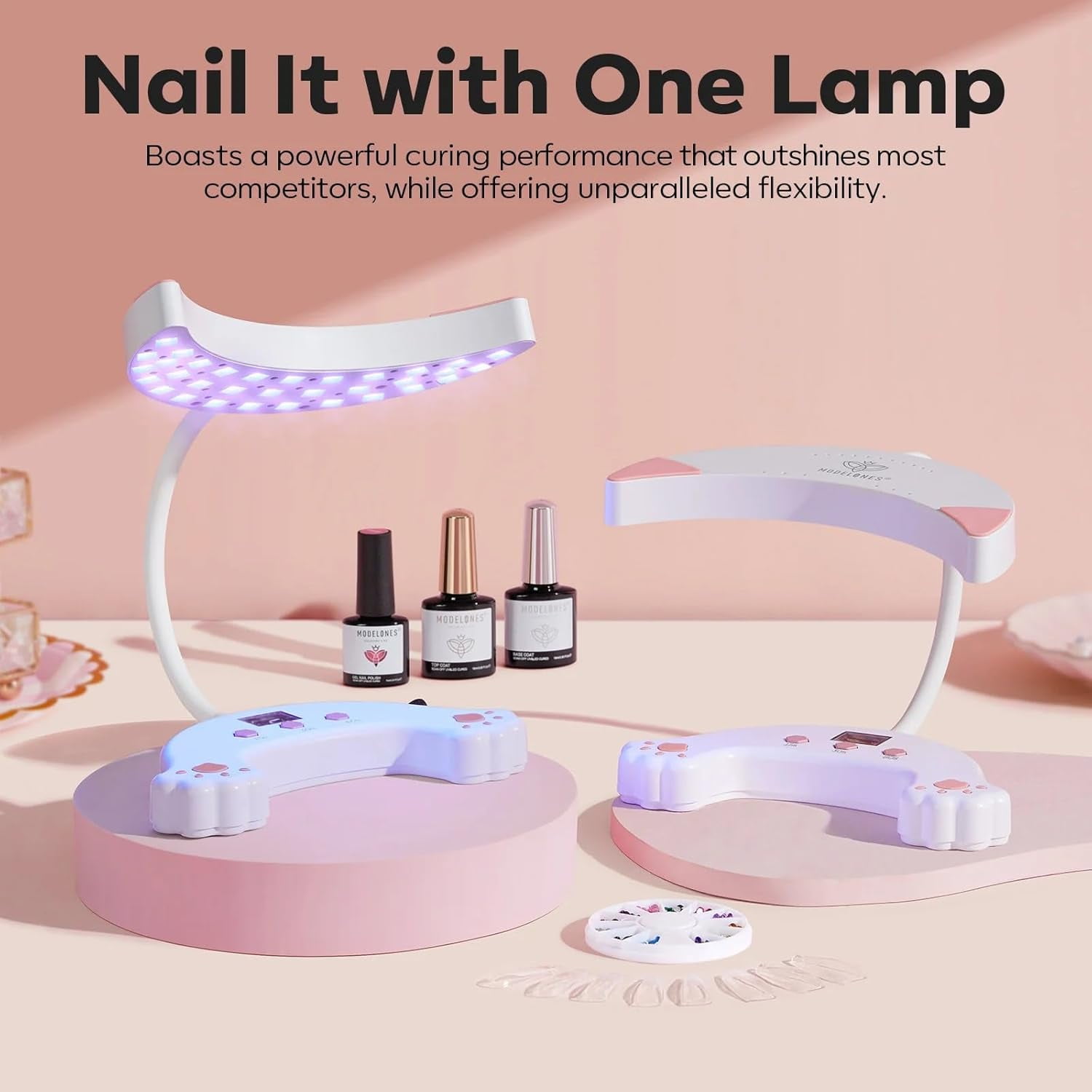 modelones UV LED Nail Lamp, Gooseneck UV Light for Gel Nails, 48 W Nail Light for Gel Nail Polish with 3 Timers and LCD Display, LED Nail Lamp for Fast Curing