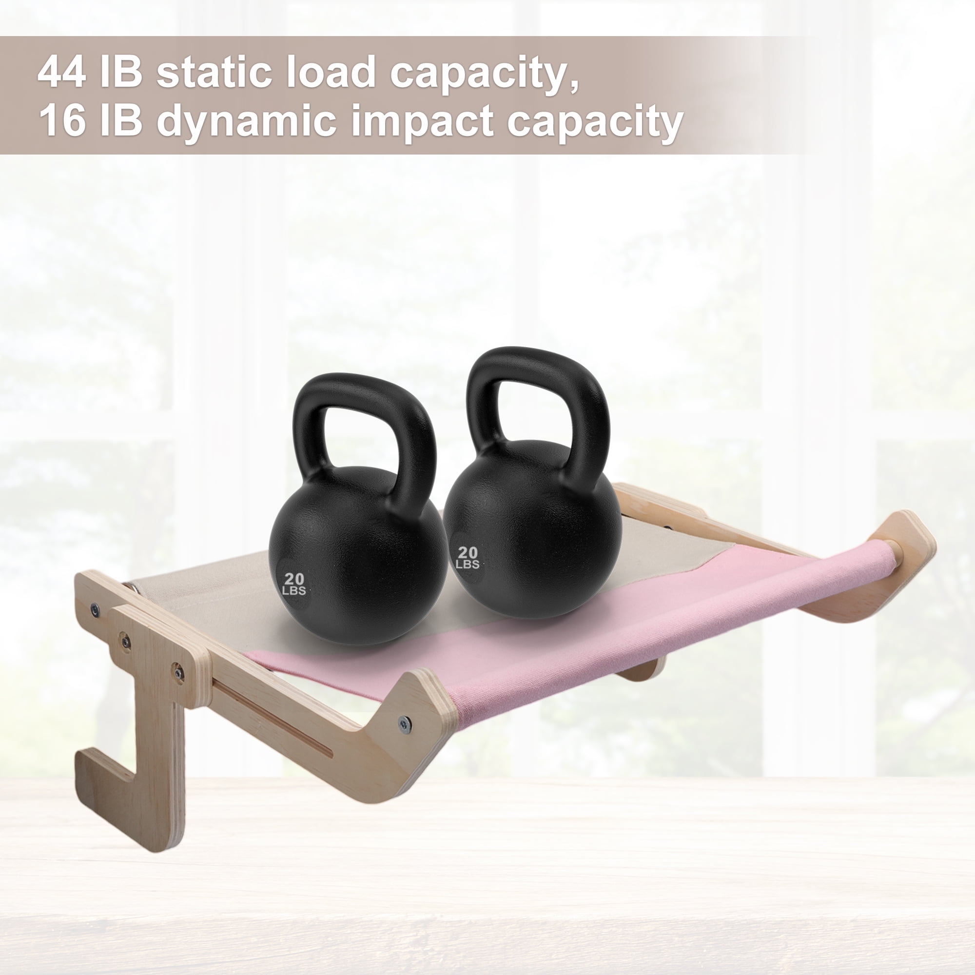 Unique Bargains Cat Window Perch Cat Perch with Sturdy Wood and Stainless Steel Frame Cat Window Hammock Adjustable Cat Window Bed 17.52"x14.17"x6.3" Pink