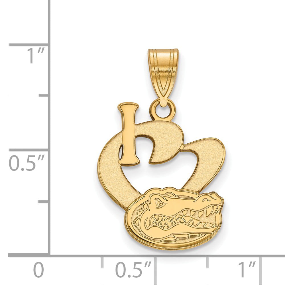 25mm x 15mm 925 Sterling Silver Yellow Gold-Plated Official University of Florida Large I Love Logo Pendant