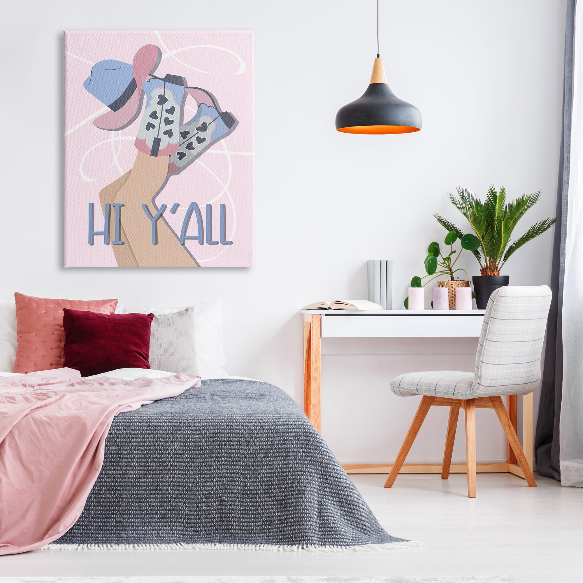 Stupell Industries Hi Y'all Pastel Cowgirl Abstract Painting Gallery Wrapped Canvas Art Print Wall Art, 36 x 48