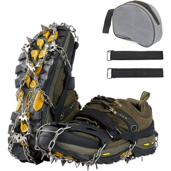 Non Slip Gripper Spike, Crampons Traction Cleats 19 Spikes Stainless Steel Anti-Slip Grips Ice Snow Shoes Boots Walking Climbing Fishing Hiking Winter (Color : XL)