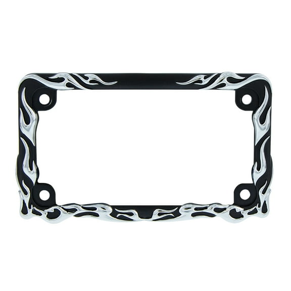 United Pacific 50129 Die-Cast Black w/Chrome Tribal Flame License Plate Frame Holder for Motorcycles, Motorcycle Accessories - 1 Unit