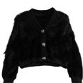 thumbnail image 1 of Chic Imitation Mink Short Cardigan Soft Breathable Knit Sweater Long Sleeve V-neck Outwear Solid Color Short Coat off white, 1 of 4