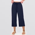 thumbnail image 5 of VV AVEORS Capri Pants For Women Wide Leg Summer Capris Pant Palazzo Loose Fit Casual Flowy Cotton Linen Trousers With Pockets Trendy Dark Blue 2XL, 5 of 5