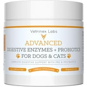 Vetrinex Labs Probiotic Powder   Digestive Enzymes - Stop Coprophagia - Ease Constipation, Diarrhea, Vomiting - Assists Healthy Gut Flora & Prevents Skin from Hot Spots, Flaking - for Dogs & Cats …
