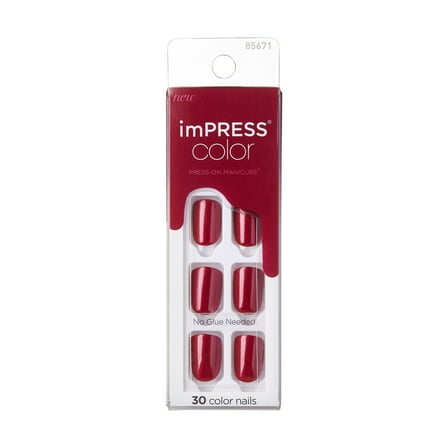 imPRESS Press-on Nails, No Glue Needed, 'Red Velvet', Red, Short, 33 Ct.