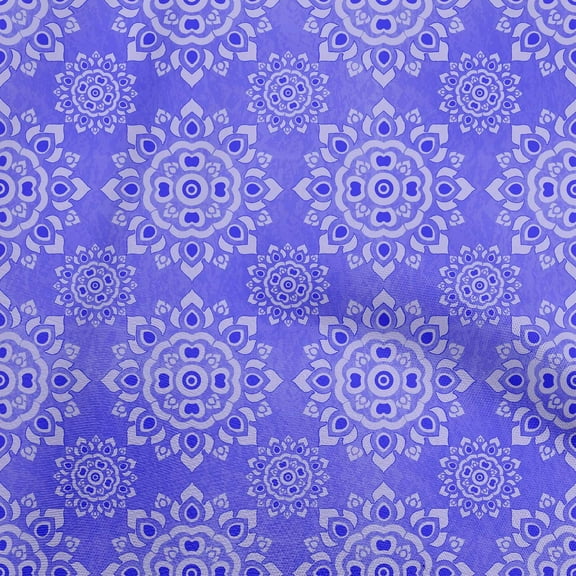 oneOone Polyester Spandex Blue Fabric Asian Block Mandala Dress Material Fabric Print Fabric By The Yard 56 Inch Wide