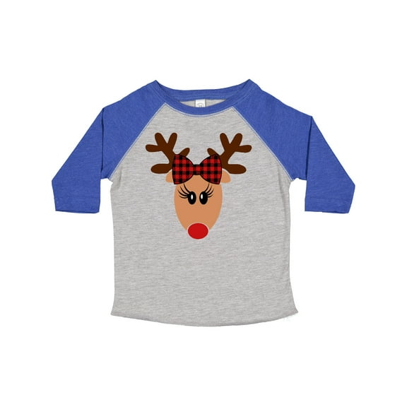 Inktastic Cute Girl Reindeer with Buffalo Plaid Bow Boys or Girls Toddler T-Shirt