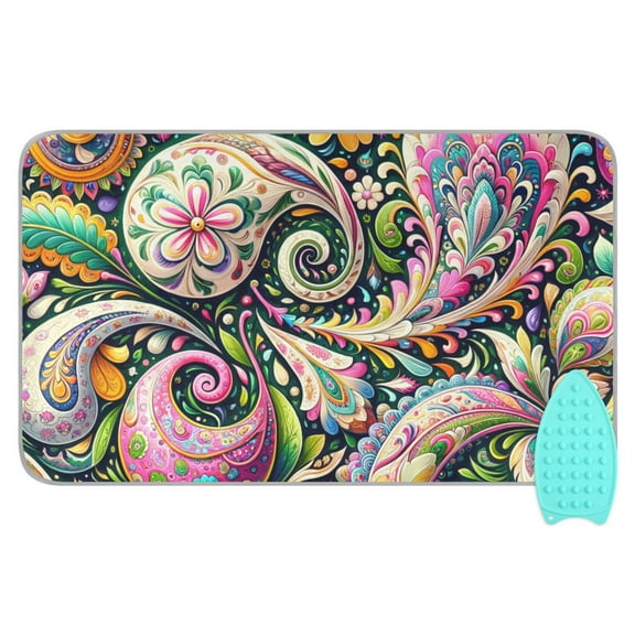 Colorful Paisley Flowers Leaves Ironing Board Covers Heat Resistant Ironing Pad Mat Portable for Travel Washer Dryer Table