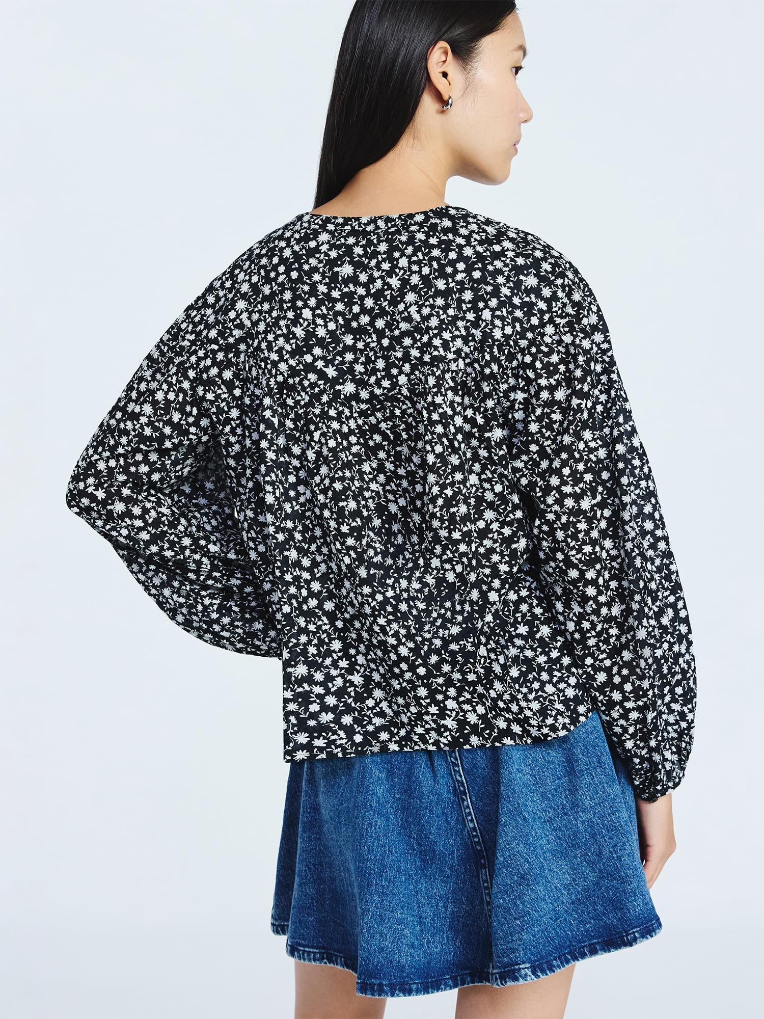Scoop Women's Flowy Cotton Blouse with Long Sleeves, Sizes XS-XXL