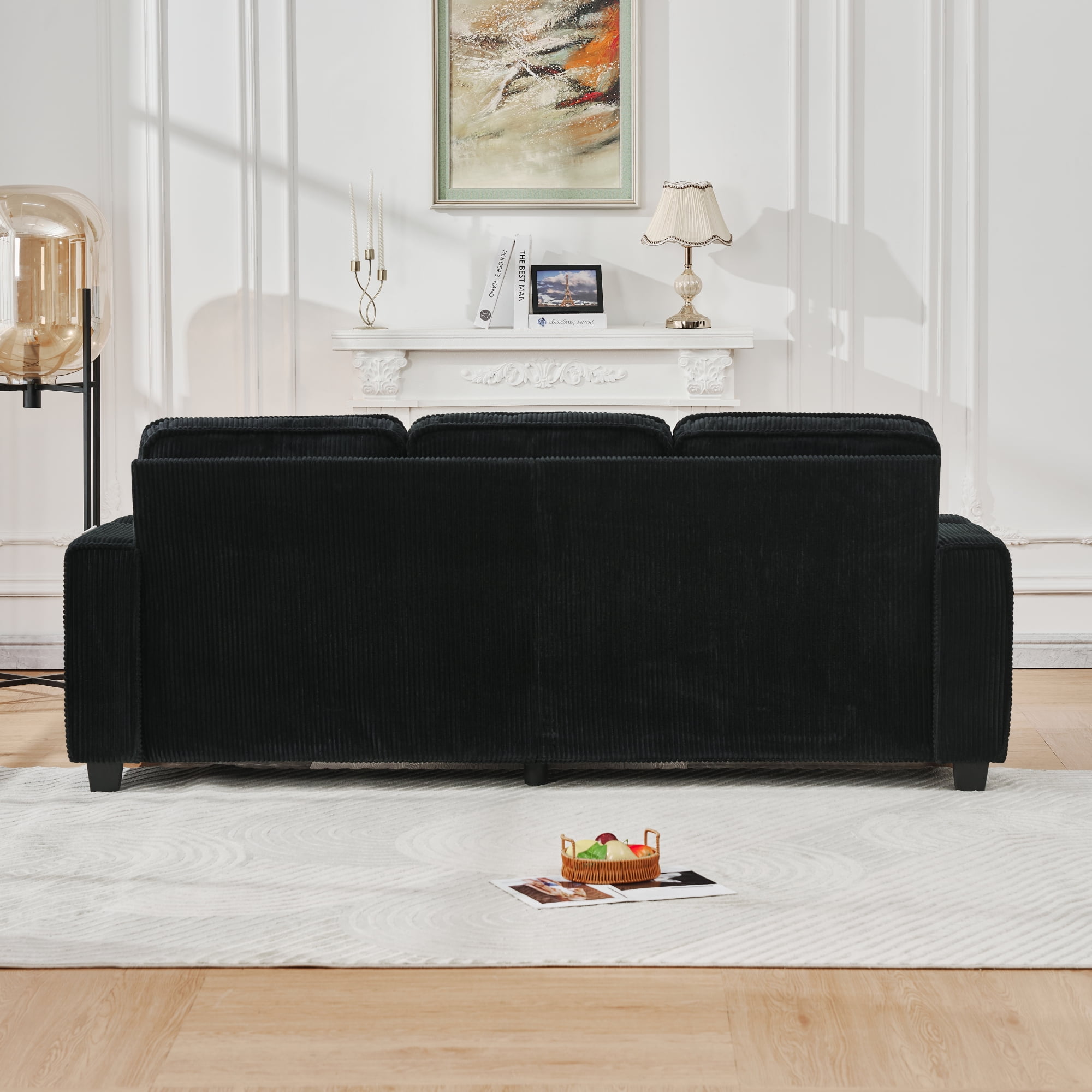 Leumius 84'' Sofa Couch with Cupholders,3 Seater Sofa Couch with Armrests,Comfy Couches for Living Room, Bedroom, Apartment and Office,Black