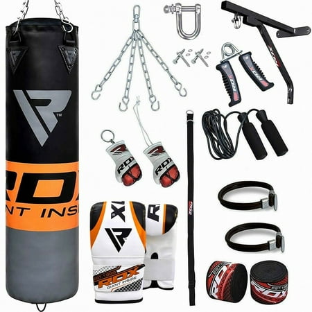 RDX 17 PC Punching Bag FILLED MMA Boxing Hand Wraps Punch GLoves Set Heavy Chains