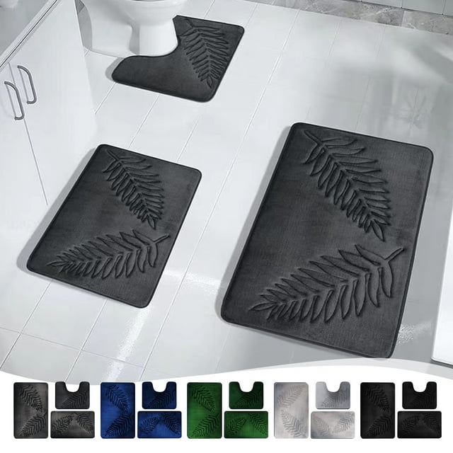 Xihbxyly Juego de Felpudos con Diseño de Hojas, Base de Goma Antideslizante, Superabsorbentes, Cómodos para Los Pies, para Baño, Salón y Cocina, Versátiles, Juego de 3 Piezas, 40 X 60 Cm, 40 X 50 Cm