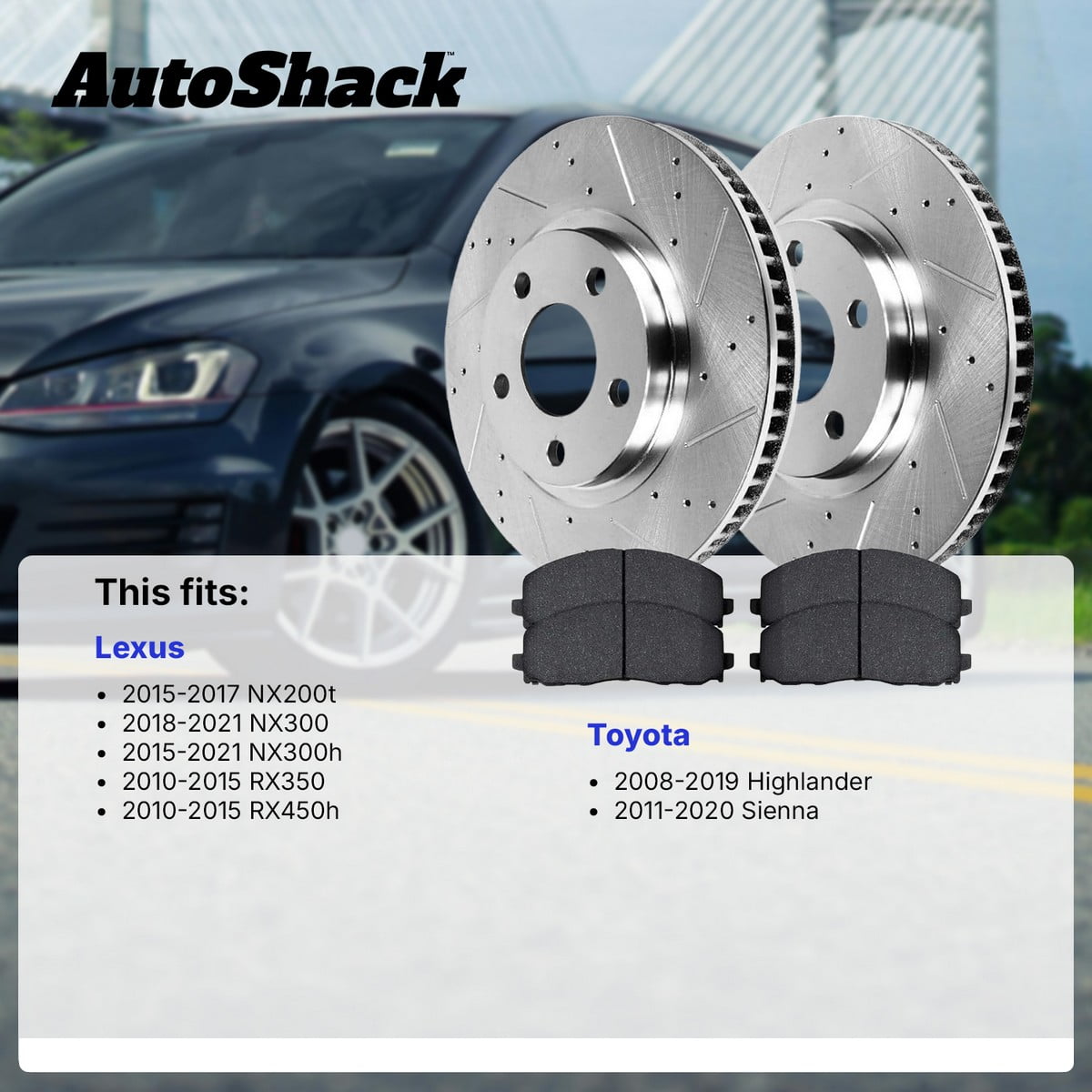 AutoShack Front Brake Rotors & Ceramic Pads for Toyota, Highlander 2008-2019, AWD FWD L4 2.7L V6 3.3L 3.5L - Silver Zinc Coated Drilled & Slotted - SilverShield Pro - 12.91" (328 mm), 5-Lug