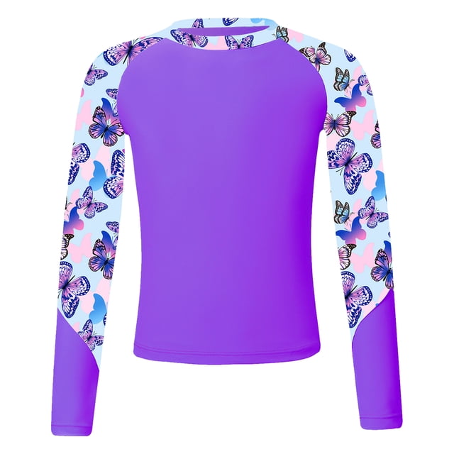 Riismen Kids Girls UPF 50+ Long Sleeve Swim Shirt Sun Protection Rash Guard Beach Tops Swimming Bathing Suits Purple 16