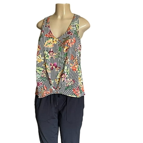 Lush Women's Floral High Low Hem V Neck Sleeveless Twist Front Blouse Tank Top M