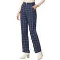 thumbnail image 1 of Pantalones a cuadros casuales para mujer, bolsillos, pierna recta, trabajo, oficina, pantalones Azul Oscuro L, 1 of 6