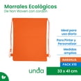 thumbnail image 2 of Pack de 10 Morrales | Bolsas Ecológicos de Non Woven con Cordón | Mochila para Gimnasio, Escuela y Viajes | Bolsa Deportiva | Medidas 33 x 41 cm | Ligeros y Resistentes | UNDA, 2 of 6