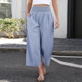 thumbnail image 4 of Hearthz Gingham Plaid Womens Wide Leg Pants Elastic Smocked Waist Womens Cropped Pants Flowy Baggy Womens Flowy Pants Blue L, 4 of 7