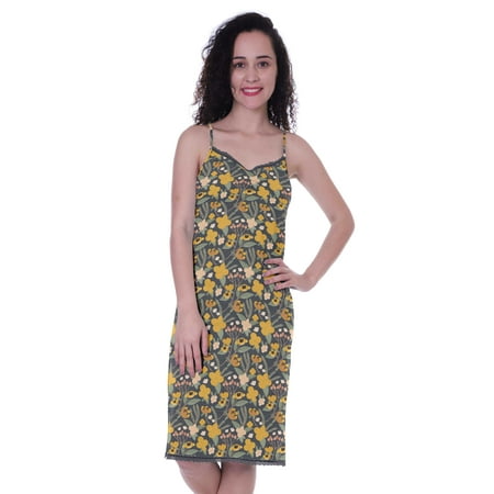 

Moomaya Printed Spaghetti Strap Nightgown For Womens Lace V-Neck Sleepwear Nightdress