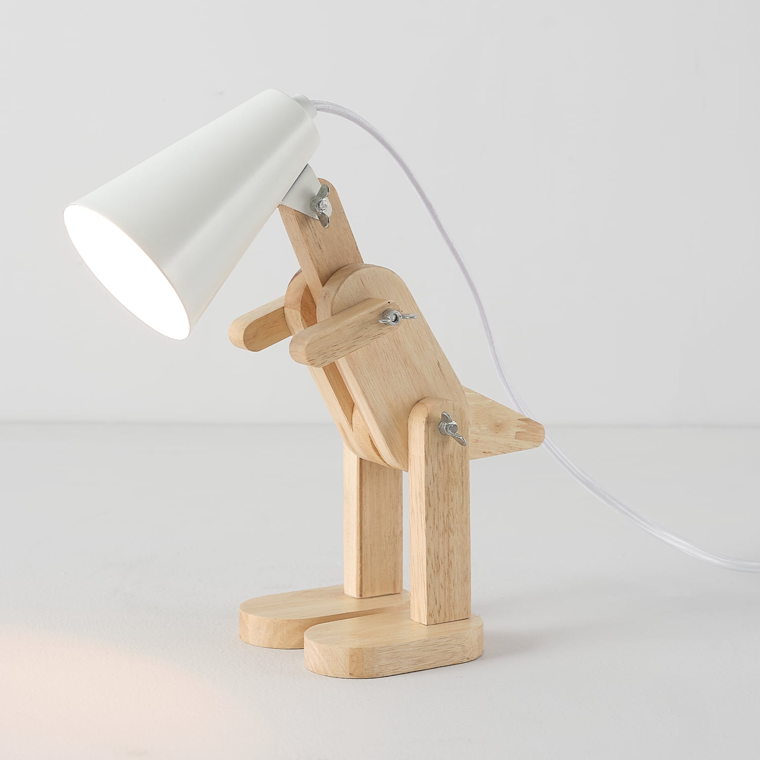 Globe Electric Terry Dinosaur 10" Wooden Desk Lamp, White Shade, In-Line On/Off Rocker Switch