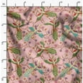 thumbnail image 2 of Soimoi Bird Print - Pink, Pure Silk Fabric - 42 Inch Wide, 1 Yard, Lightweight Material, Perfect For Elegant Dresses, Sarees, Scarves, 2 of 6