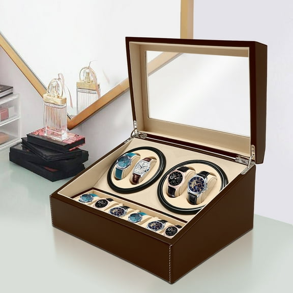 Autrinix Luxury Watch Winder Box with 6 Storage and 4 Rocker Positions, Low Noise Operation, Individual Pillow Compartments for Watch Protection and Care