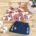 thumbnail image 3 of Infant Baby Girls 2 Pieces Outfits  Ethnic Style Print Ruffles Sling Tank Tops + Ripped Denim Skirt Summer Set, 3 of 7