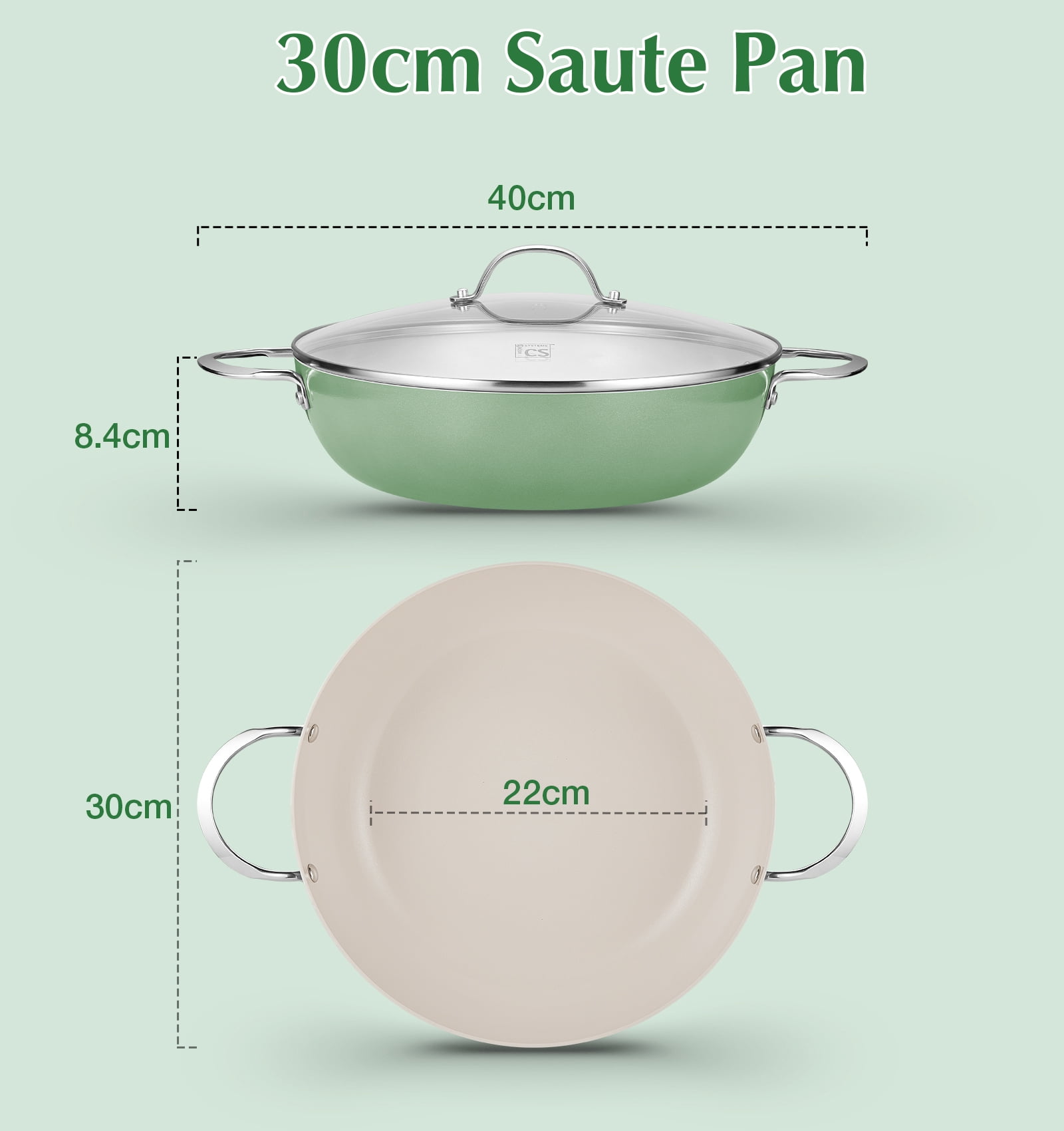 Koch Systeme CS 6QT Non-Stick Deep Frying Pan with Lid, Saute Pan with Aluminum Ceramic Coating, Dishwasher and Oven Safe, Green
