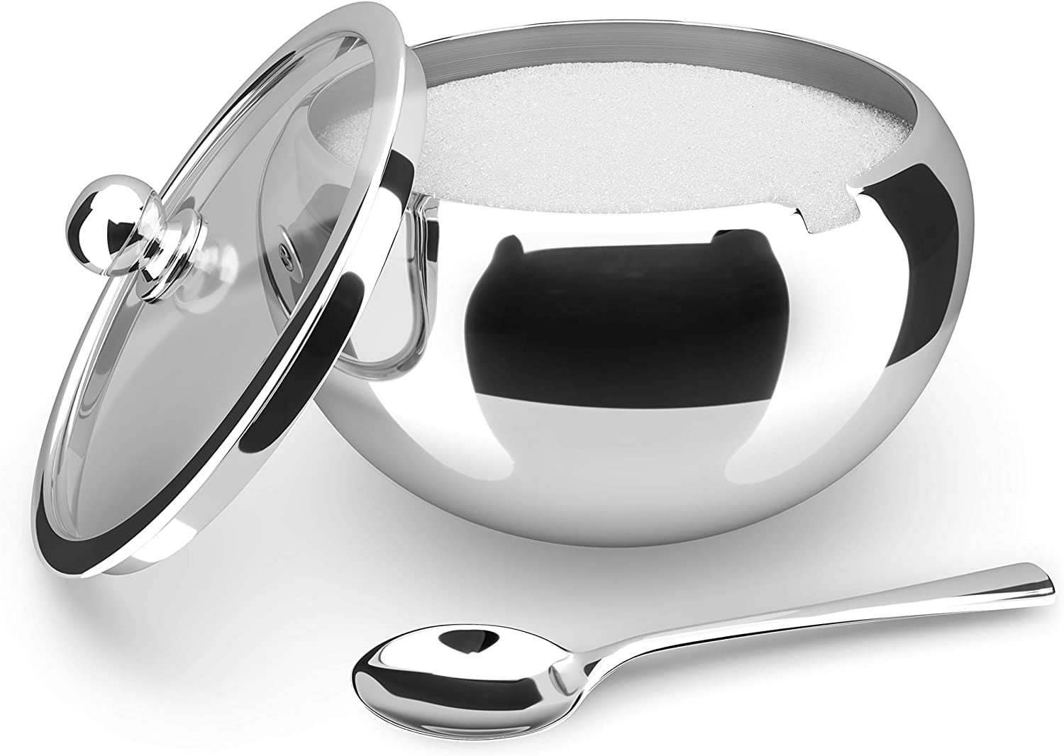and Sugar Spoon for Home and Kitchen 240 ML 8.1 OZ Sugar Bowl Drum Shape for Better Recognition Newness Stainless Steel Sugar Bowl with Clear Lid 