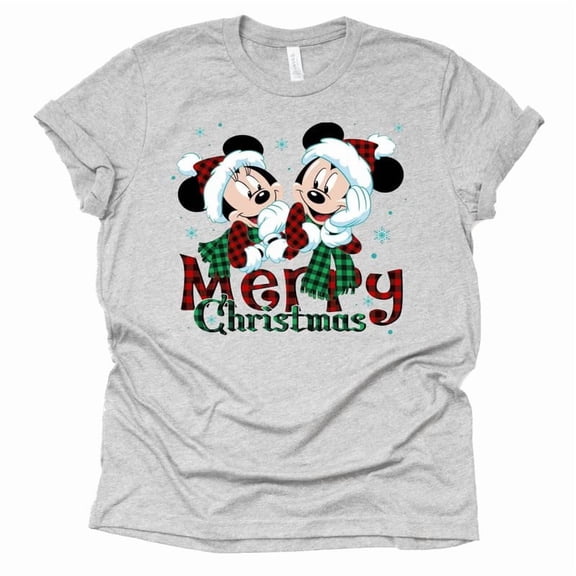 Disney Mickey Merry Christmas Graphic Design Casual Short Sleeve Shirt (Gray-2X Large) Grey