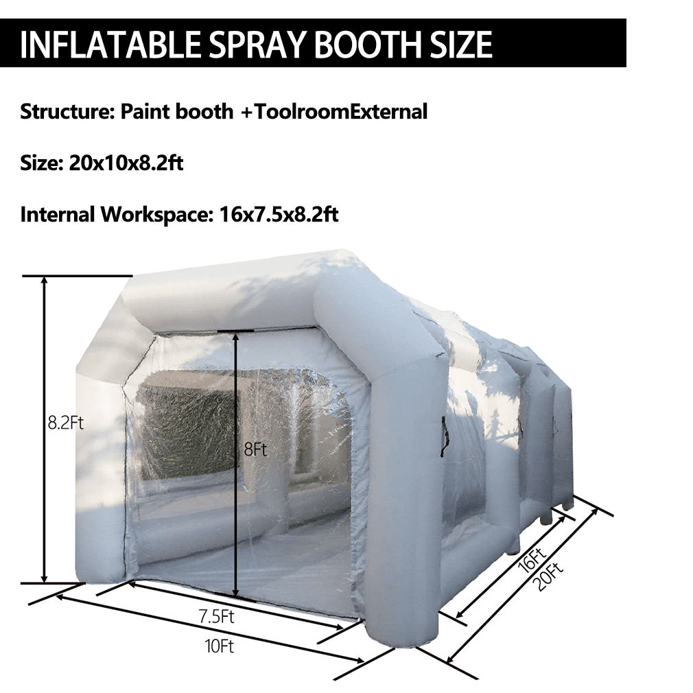 WGIA Portable Inflatable Paint Booth, 20x10x8.2Ft, Grey, 2 Blowers with Air Filter