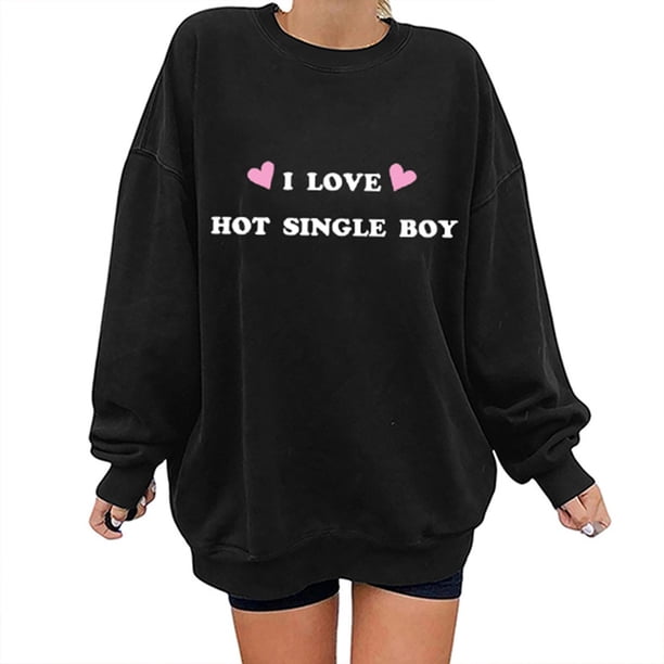 Gibobby Sudaderas con cremallera Moda de mujer Ocio Palabras de amor Amor Impresión Cuello redondo Manga larga Suelta Top Suéter sin sombrero 6 (Negro, L)