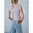 thumbnail image 4 of Women Lace Trim Shirts Sleeveless V Neck Flutter Sleeve Tie Front Cropped Tank Tops Slim Fit Tops Light S, 4 of 5
