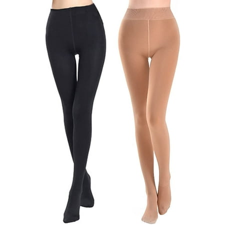 AIMTYD Women's Fleece Lined Leggings Thermal Pantyhose Tights Tan&black  Pack of 2 Small-Medium 