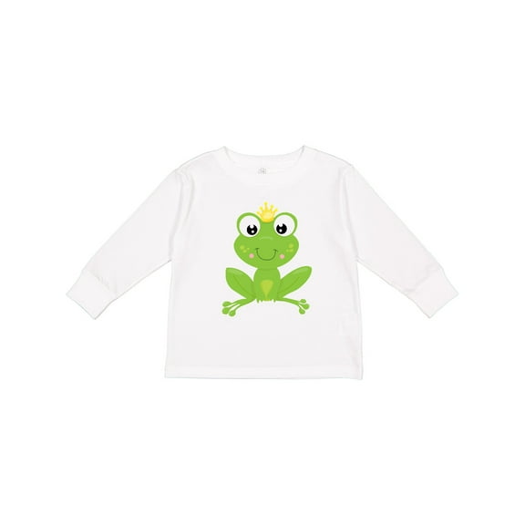 Inktastic Cute Frog, Green Frog, Crown, Frog Prince Boys or Girls Long Sleeve Toddler T-Shirt